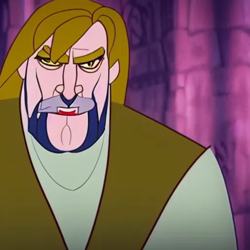 Prompt: Head-to-shoulder shot of Triple H as a Disney villain, traditional animation