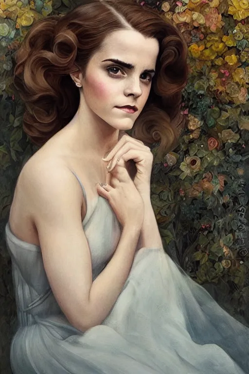 Prompt: emma watson. a streamline moderne portrait in the style of anna dittmann and donato giancola and charles dulac.