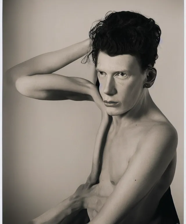 Image similar to a color photograph of a non binary model, thomas ruff, by robert mapplethorpe, intense, bold, hyperrealistic, ultra sharp, extra details, ultra high quality, trending on pinteresst