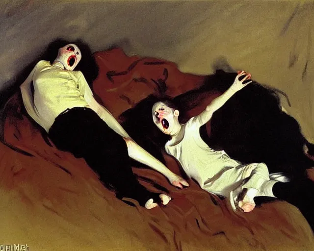 Image similar to a terrifying, disturbing painting by John Singer Sargent