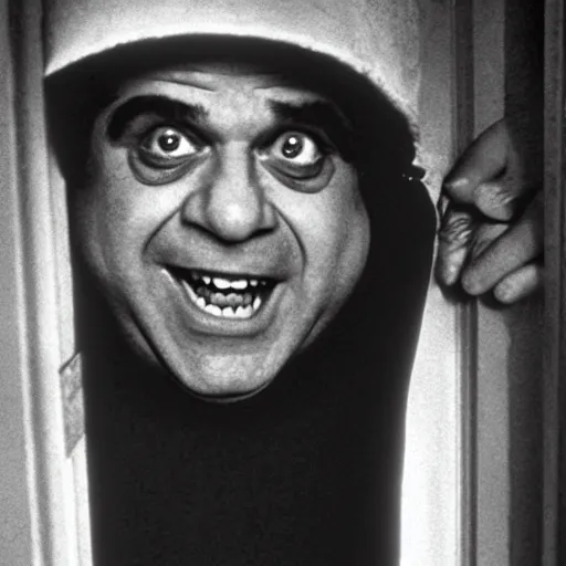 Image similar to Danny Devito as Jack, film still from the movie The Shining