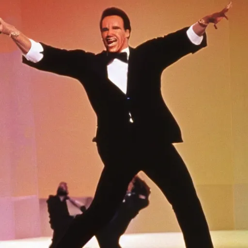 Image similar to schwarzenegger dancing in solid gold tv show 1 9 8 0