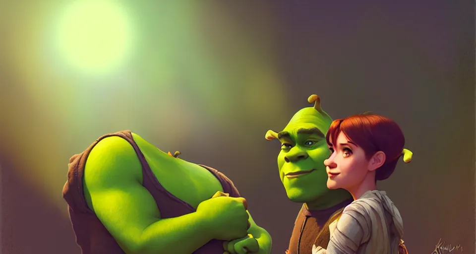 Prompt: a shrek with a shrek, shrek, night setting. realistic shaded lighting poster by ilya kuvshinov katsuhiro, magali villeneuve, artgerm, jeremy lipkin and michael garmash, rob rey and kentaro miura style, trending on art station pinhole photography