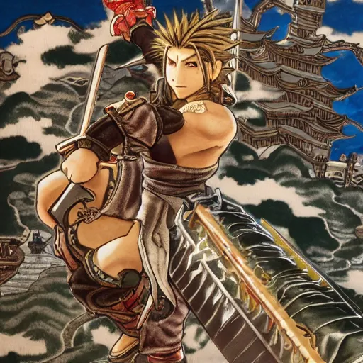 Prompt: Final Fantasy VII as an emaki scroll, highly detailed, beautiful