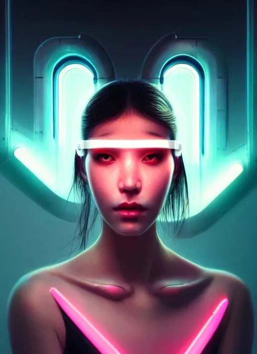 Image similar to photorealistic an oriental female humanoid with freckle cheeks, cyber neon lightings, futurism, cyberpunk high fashion, elegant pose, intricate details, crispy quality, digital photography, trending in artstation, trending in pinterest, no watermark signature, cinematic, 4 k ultra hd, art by artgerm, art by greg rutkowski, art by pascal blanche