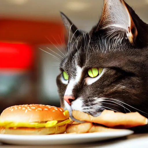 Image similar to cat eating a hamburger