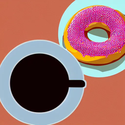 Prompt: an illustration of a donut and a coffee