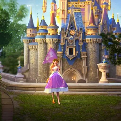 Image similar to a very detailed, ultra-realistic, pleasant, beautiful, funny, smooth 3D CG render, semirealistic anime style, close-up of a gorgeous, cute, gentle, noble priestess magician princess girl wearing dress and jewelry, in a glorious magic kingdom with castle and walls, relaxing calm vibes, fairytale, octane render