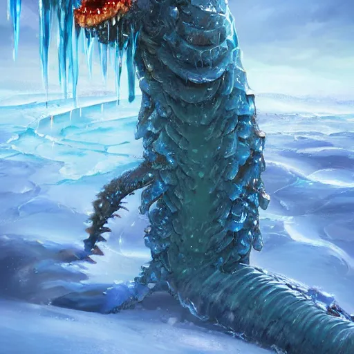 Image similar to a giant jello worm attacks warriors in a icy desert, ice, snow, cold, by the tony sart, artstation