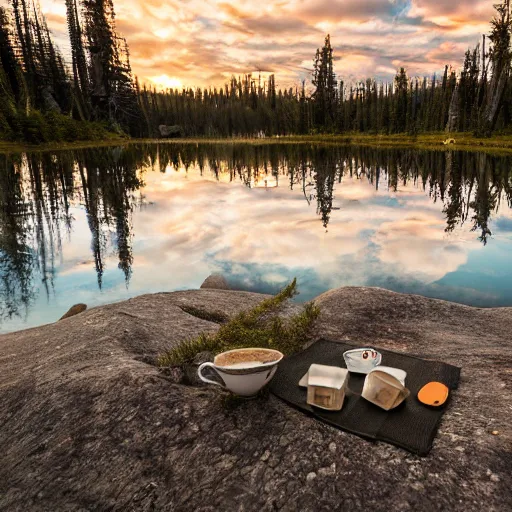 Prompt: Sasquatch tea bags an unfortunate backpacker in the Cascades, sunset, photorealistic 8K HDRI.