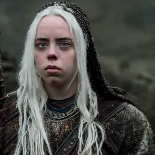 Image similar to Billie Eilish in Vikings detail 4K quality super realistic