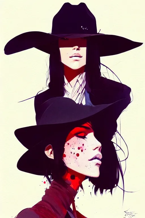 Image similar to a ultradetailed beautiful painting of a stylish woman wearing a cowboy hat and smirking by conrad roset, greg rutkowski and makoto shinkai trending on artstation