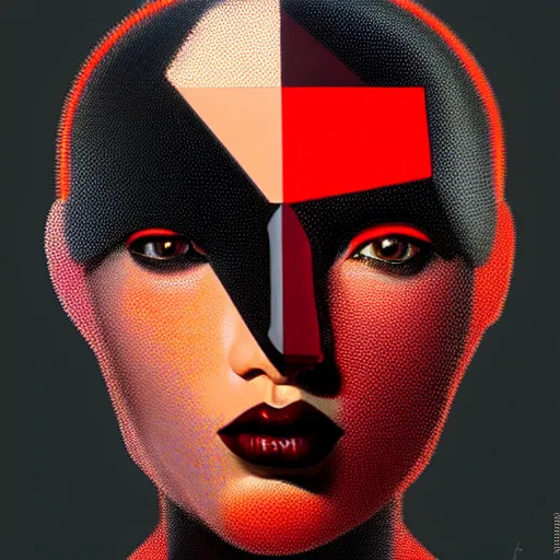 Image similar to pointillisme potrait of a cyborg with black and red robotic parts, medium shot, asymmetrical, profile picture, organic painting, sunny day, matte painting, bold shapes, hard edges, street art, trending on artstation, by huang guangjian and gil elvgren and sachin teng