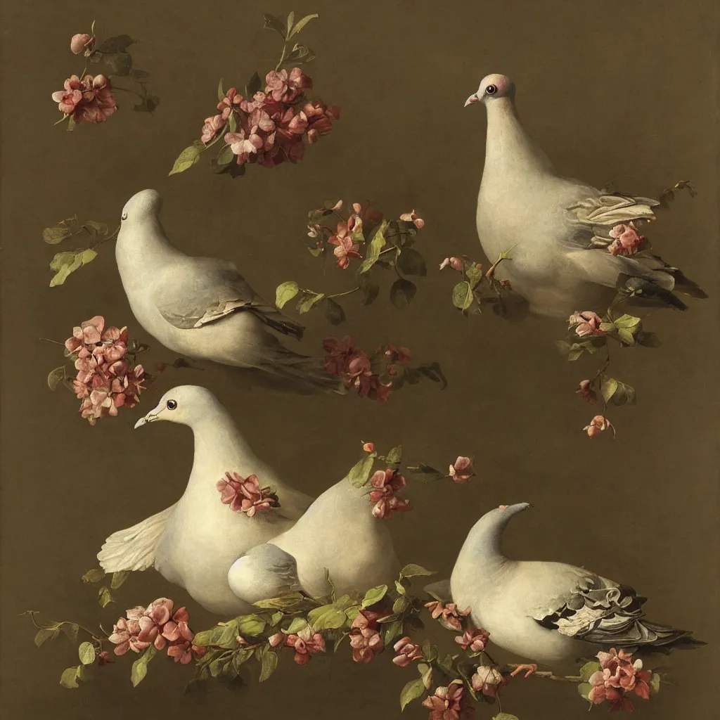Prompt: pigeon by { rachel ruysch }, 1 6 9 5