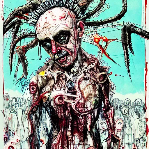 Prompt: Graphic Illustration, Creative Design, Satan, Biopunk, Body Horror, Full Body Portrait, Character Design, by Ralph Steadman, Francis Bacon, Hunter S Thompson