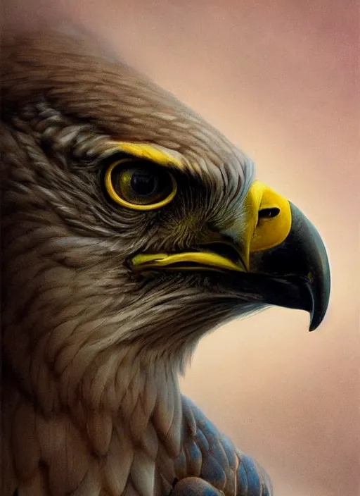 Image similar to a detailed full wing portrait of a american hawk, beautiful, by dorian cleavenger, greg rutkowski, wlop, astri lohne, zdzisław beksinski trending on artstation w - 5 1 2