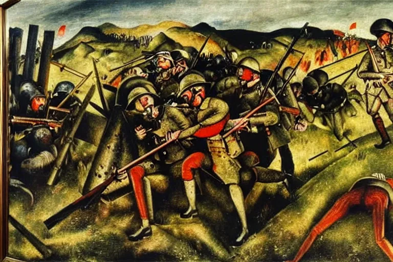 Image similar to a scene from a battlefield, painting by otto dix, k