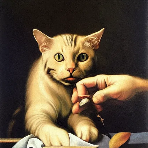 Image similar to a caravaggio portrait of the cat meme