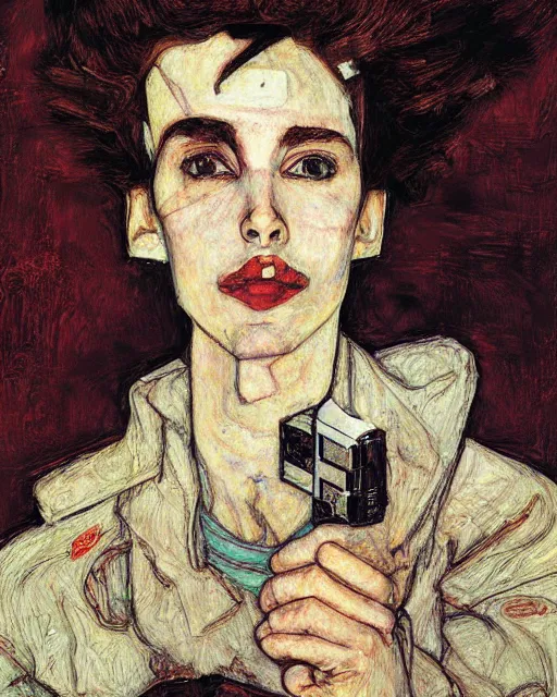 Image similar to portrait of a gpu by greg rutkowski in the style of egon schiele