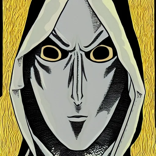 Image similar to hooded man, junji ito,