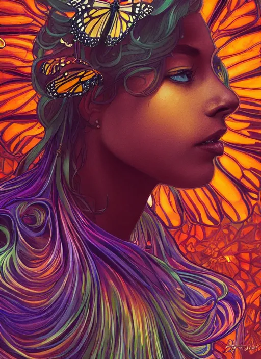 Prompt: monarch butterfly isolated on a white background with strong outlines, colorful, psychedelic, intricate, elegant, highly detailed, digital painting, artstation, concept art, smooth, sharp focus, illustration, art by artgerm and greg rutkowski and alphonse mucha