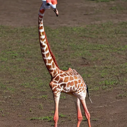 Image similar to hybrid of a Giraffe and a Flamingo, full body shot, sharp focus, ultra-detailed, photorealistic, complex, intricate, 3-point perspective, hyper detailed, IMAX quality, cinematic, finely detailed, small details, extra detail, symmetrical, high resolution, photo, 8k, award-winning, awe-inspiring, ground-breaking, masterpiece