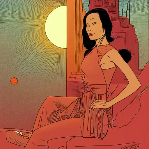 Image similar to lucy liu retro minimalist portrait moebius starwatcher comic by jean giraud, 8 k