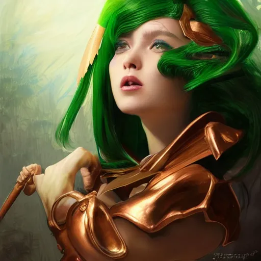 Prompt: A masterpiece portrait of a copper princess menacing girl with tall green amazing egypt wig with bat wings. trending on artstation, digital art, by Stanley Artgerm Lau, WLOP, Rossdraws, James Jean, Andrei Riabovitchev, Marc Simonetti, Yoshitaka Amano