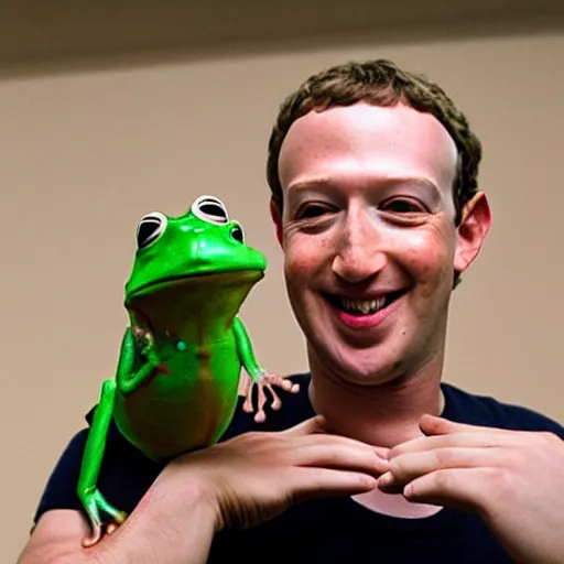 Image similar to mark zuckerberg holding a frog