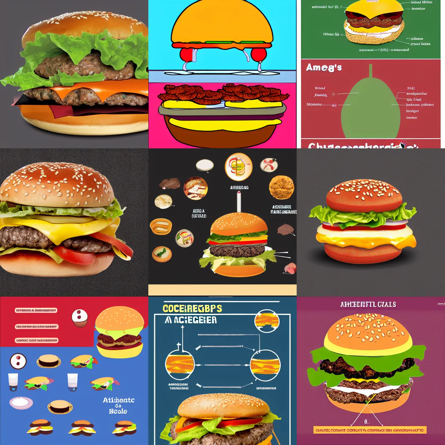 Prompt: scientific diagram of the a cheeseburger