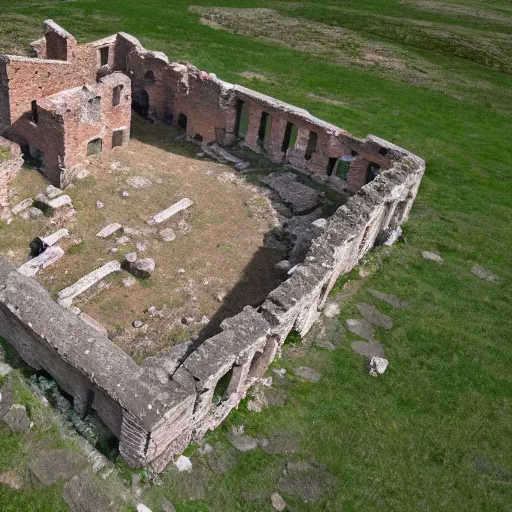 Prompt: a drone photo of a Roman Villa in Roman England 350 AD