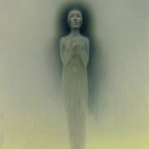 Image similar to angel by Zdzisław Beksiński, oil on canvas