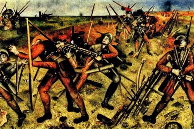 Image similar to a scene from a battlefield, painting by otto dix, k