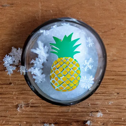 Image similar to snow globe with a pineapple inside, realistic