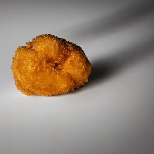 Prompt: happy chicken nugget resting on a cloud, dramatic lighting, high contrast