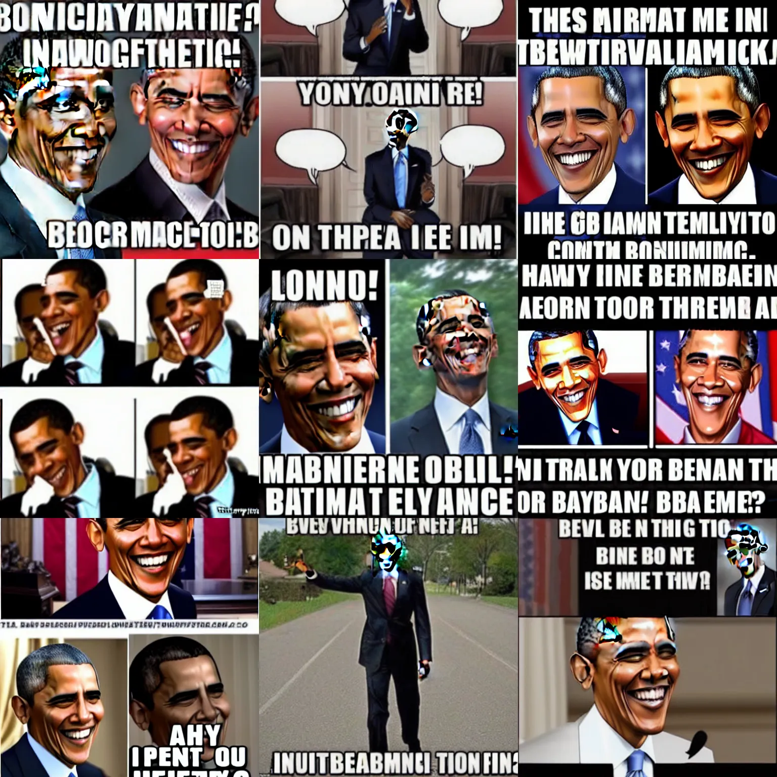 Prompt: a hilarious conservative Barack Obama meme, iFunny Impact font bottom text laughing emoji 😂