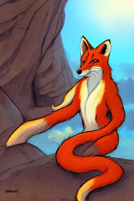 Image similar to a fox fursona, trending on furaffinity, by don bluth, furry art, digital art