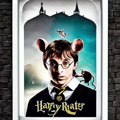 Image similar to rat as harry potter movie poster on a building