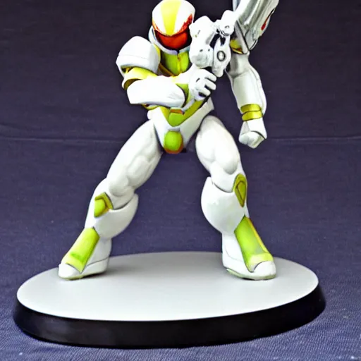 Prompt: samus varia white suit as a warhammer tabletop figurine