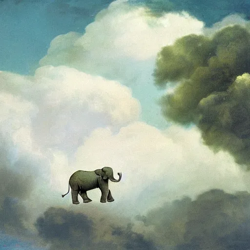 Prompt: “falling asleep with cute elephants made from clouds, illustration, detailed, smooth, pink white and green, by Adolf lachman, bob ross, Goya,”