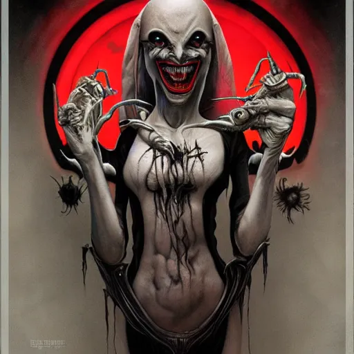 Prompt: giger spider joker portrait, pixar style, by tristan eaton stanley artgerm and tom bagshaw.