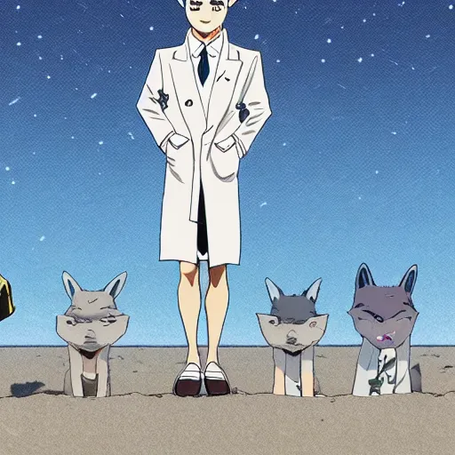 Image similar to Legoshi from Beastars standing at a moonlit beach, modern anime style