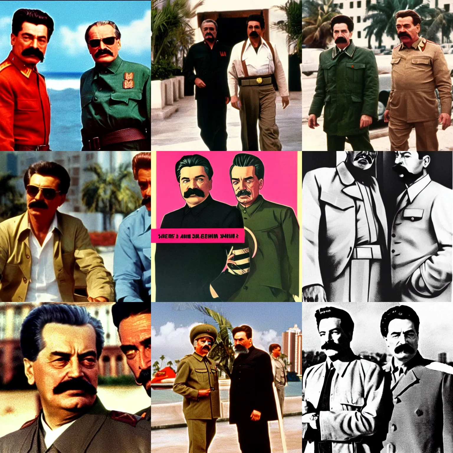 Prompt: stalin and lenin starring in miami vice, film, detailed, 1 9 8 0 s