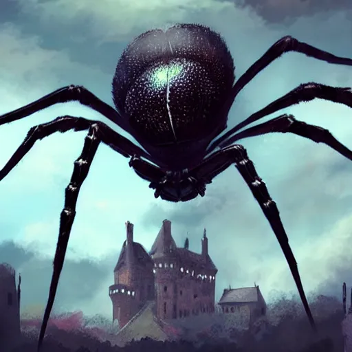 Image similar to giant spider on the castle, artstation, concept art, digital art