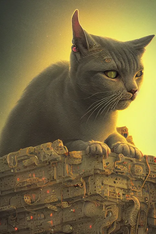 Image similar to demon cat. art by mike winkelmann, sticker, illustration, highly detailed,