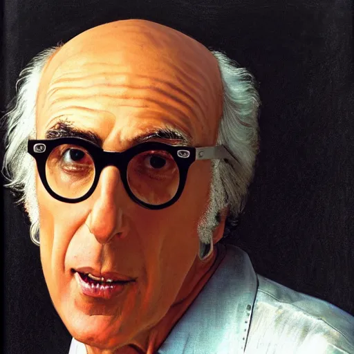 Image similar to Norman Rockwell portrait of Larry David portraying God