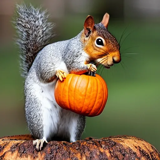 Image similar to squirrel with pumpkin on head