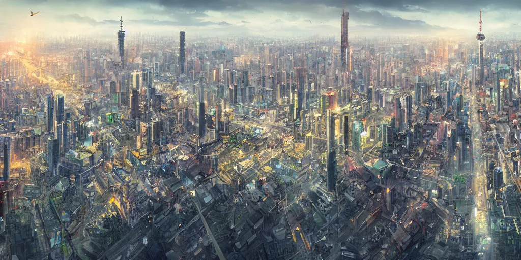 Image similar to city of tokyo by paul chadeisson, trending on artstation, photoshop, concept art, high resolution