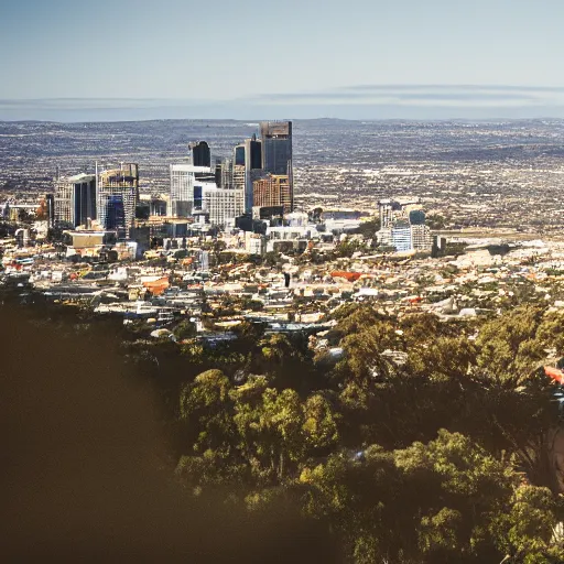 Image similar to Adelaide city viewed from the hills, realistic, photo studio, HDR, 8k, trending on artstation