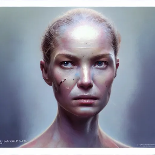 Image similar to a hyper - realistic detailed character concept art portrait of a beautiful woman on a depth of field background, artstation, award - winning realistic sci - fi concept art by jim burns and greg rutkowski, beksinski, a realism masterpiece, complimentary color palette, james gilleard, bruegel, alphonse mucha, and yoshitaka amano.